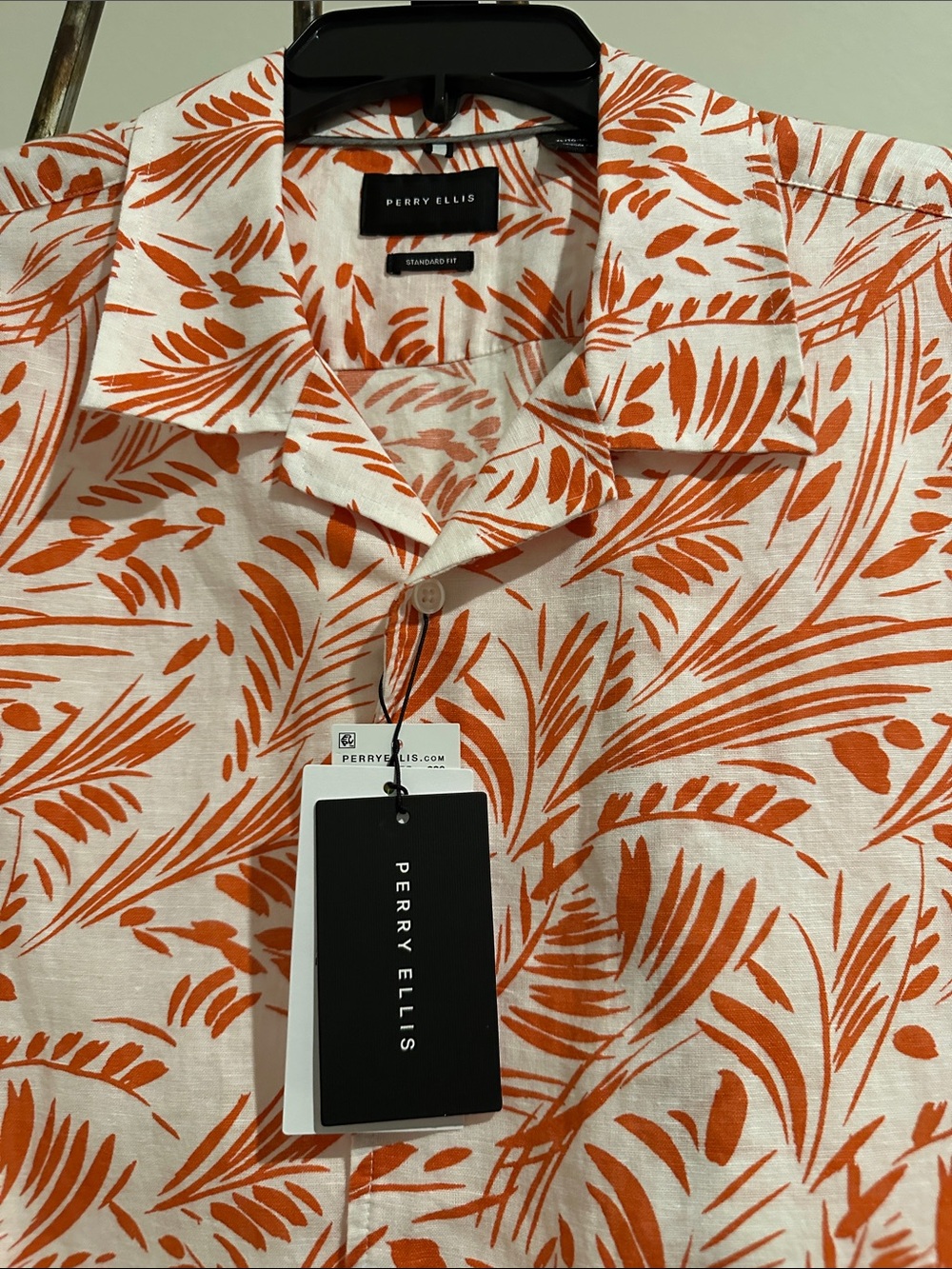 Perry Ellis White Short-Sleeve Button-Down with Orange Tropical Print - Picture 4 of 4